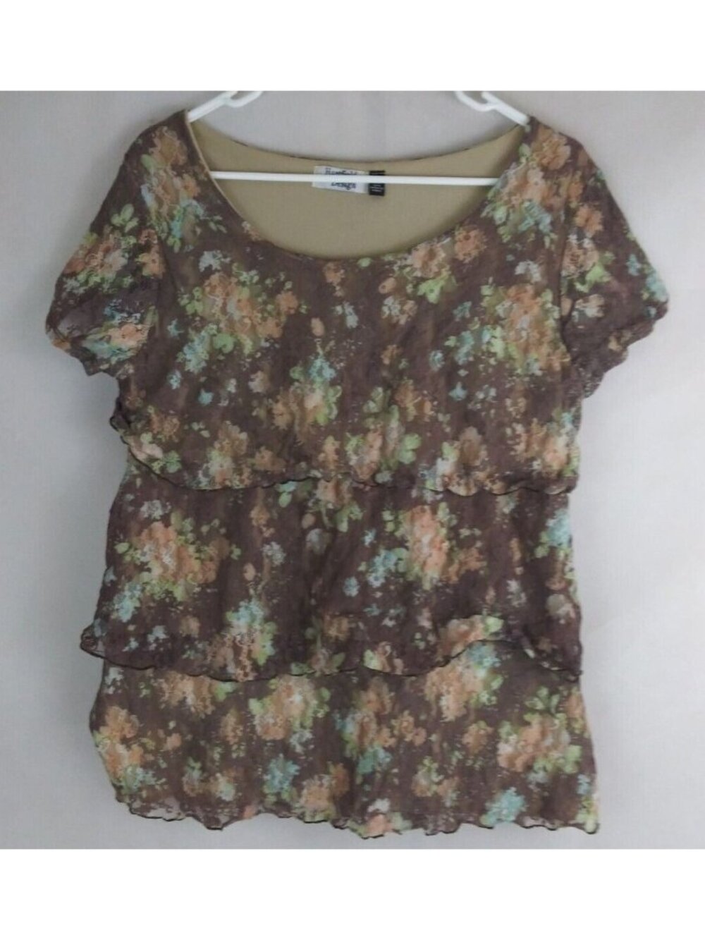 Hartfield Design Women's Lined Ruffled Floral Cap Sleeve Blouse Size Large